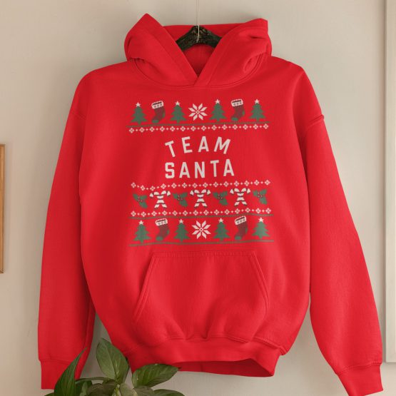 Flascher Weihnachts Hoodie Rot Candy Cane Team Santa Produktfoto