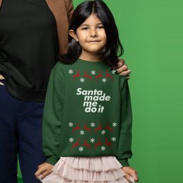 Falscher Weihnachtspullover Kind Grün Santa Made Me Do It Rentier