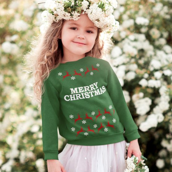 Weihnachtspullover-Kind-Grün-Merry-Christmas-Rentier