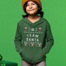 Weihnachts Hoodie Kind Grün Candy Cane Team Santa 1