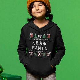 Weihnachts Hoodie Kind Schwarz Candy Cane Team Santa