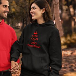 Schwarzer Weihnachts Hoodie Premium Keep Calm Its Only Christmas